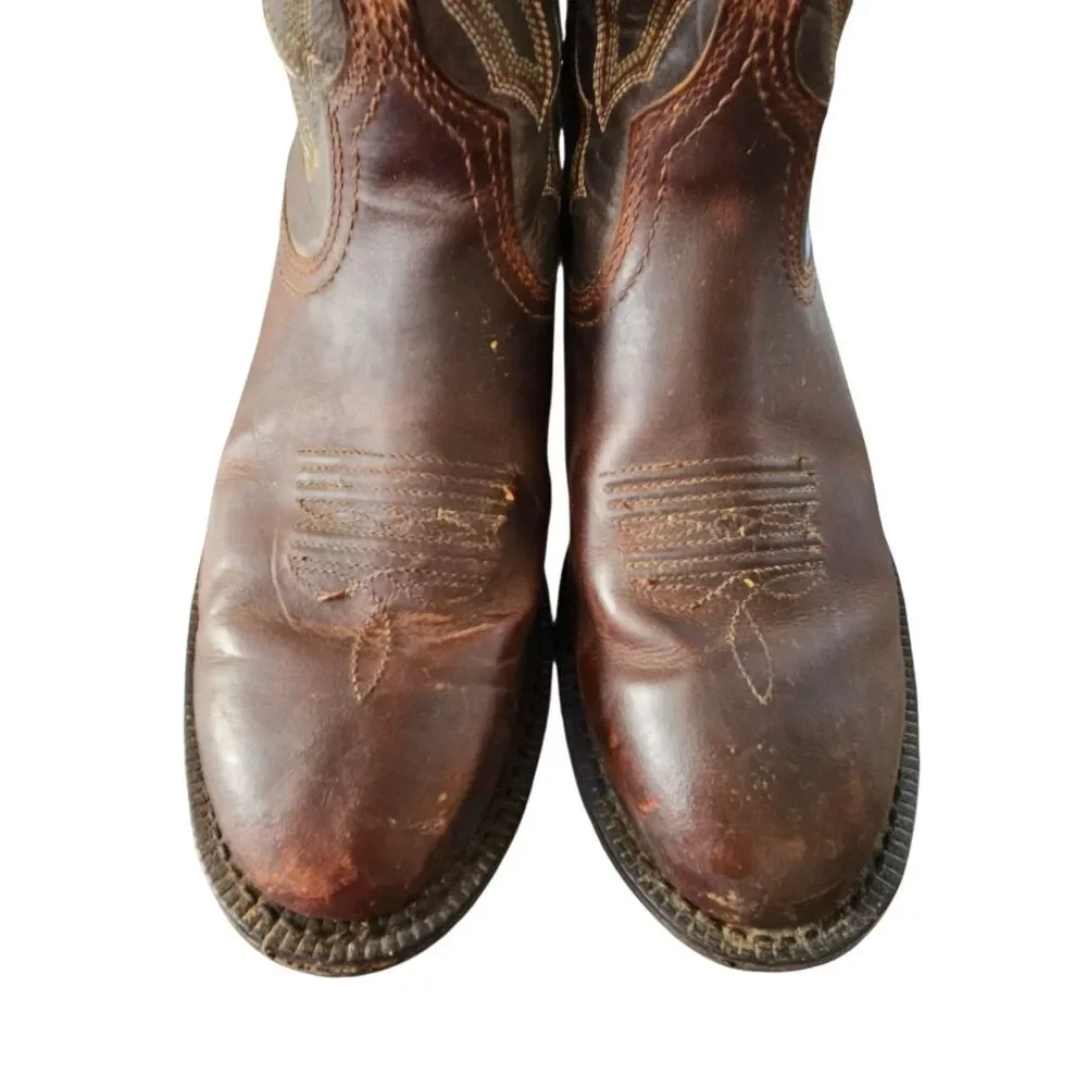 Ariat Brown Leather Round Toe Cowboy Boots 7.5D Style 10010297 Embroidered